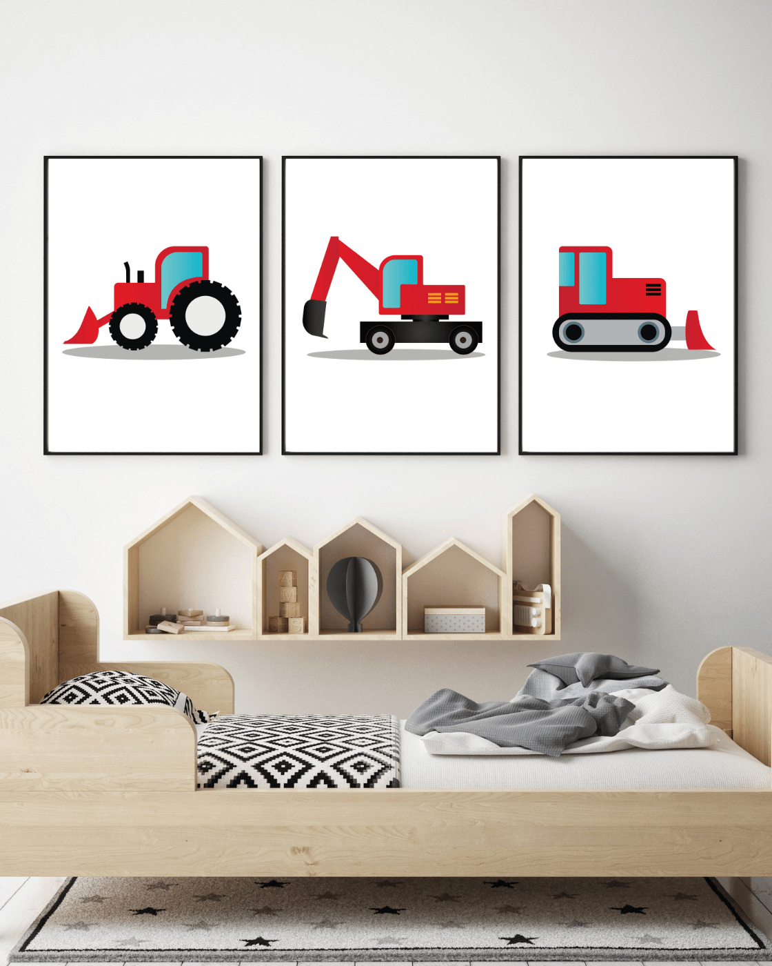 Poster Baby- und Kinderzimmer: 6er Set Baufahrzeuge